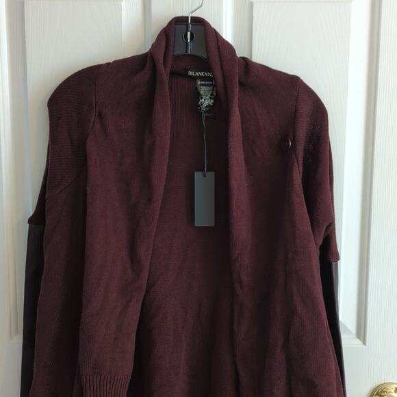 Blank NYC Burgundy Leather Knit Waterfall Cardigan, NWT - Picture 2 of 5